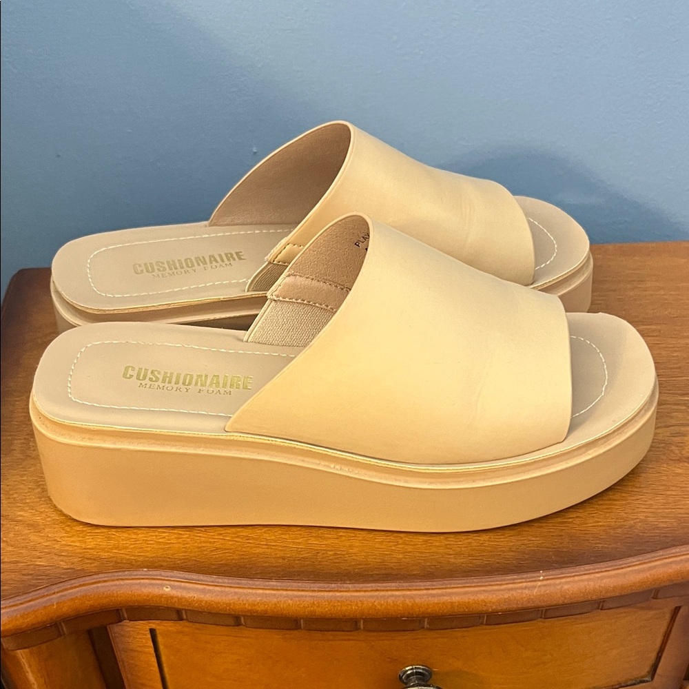Cushionaire Cream Platform Slide Sandals — Elevated Comfort